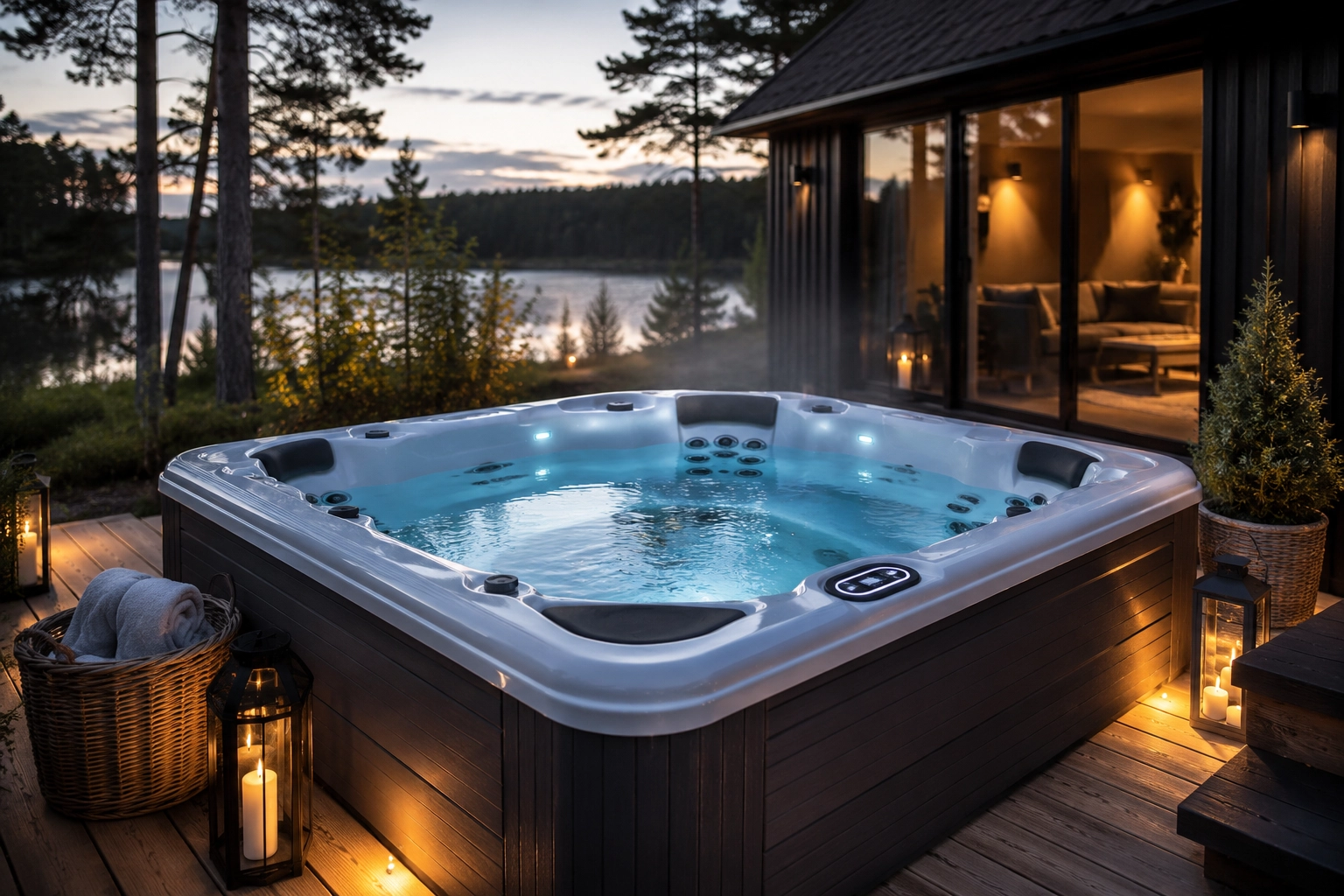 Rengöring av spabad och jacuzzi på träaltan i svensk miljö