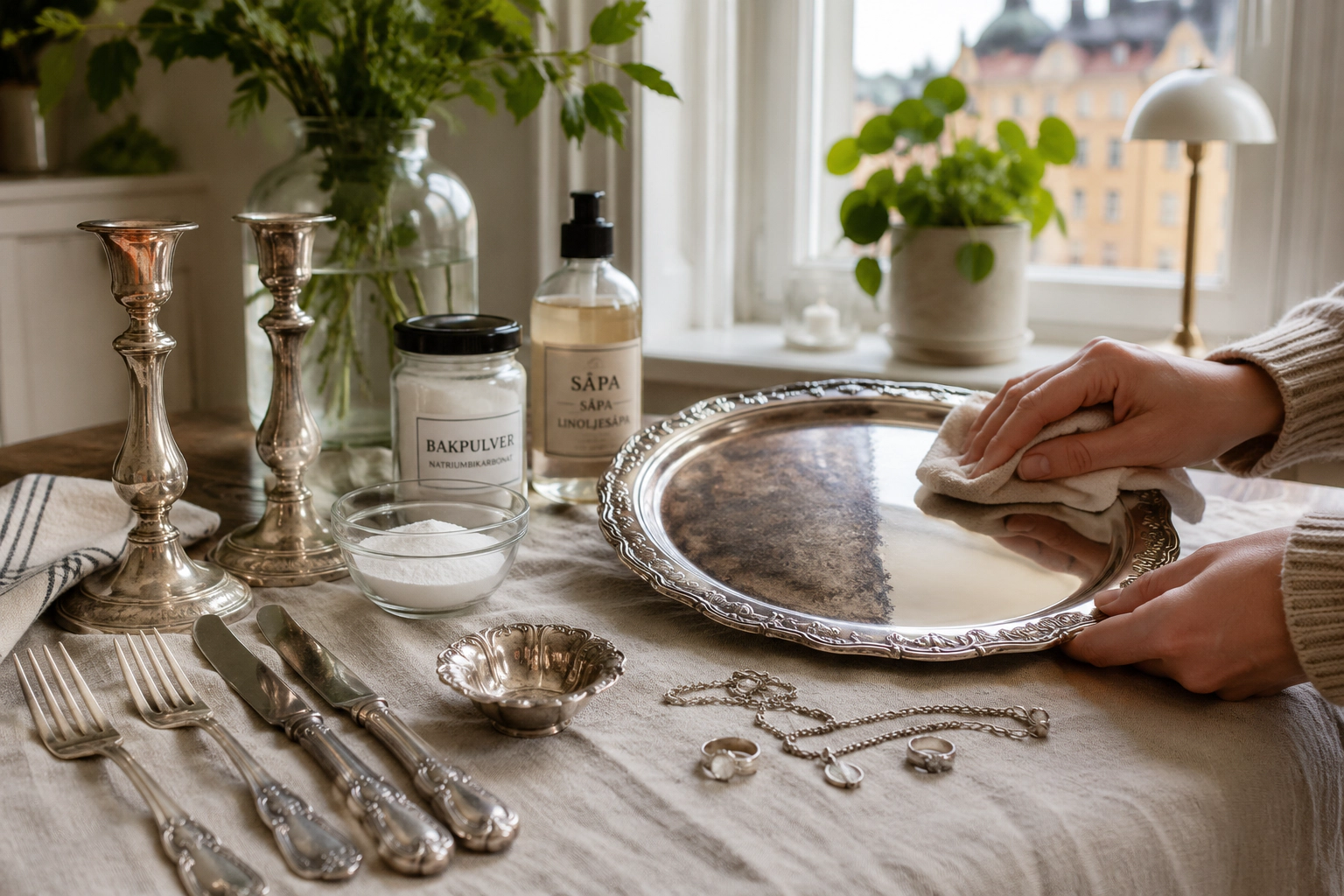 Silverrengöring hemma med putsning och rengöring av silverföremål