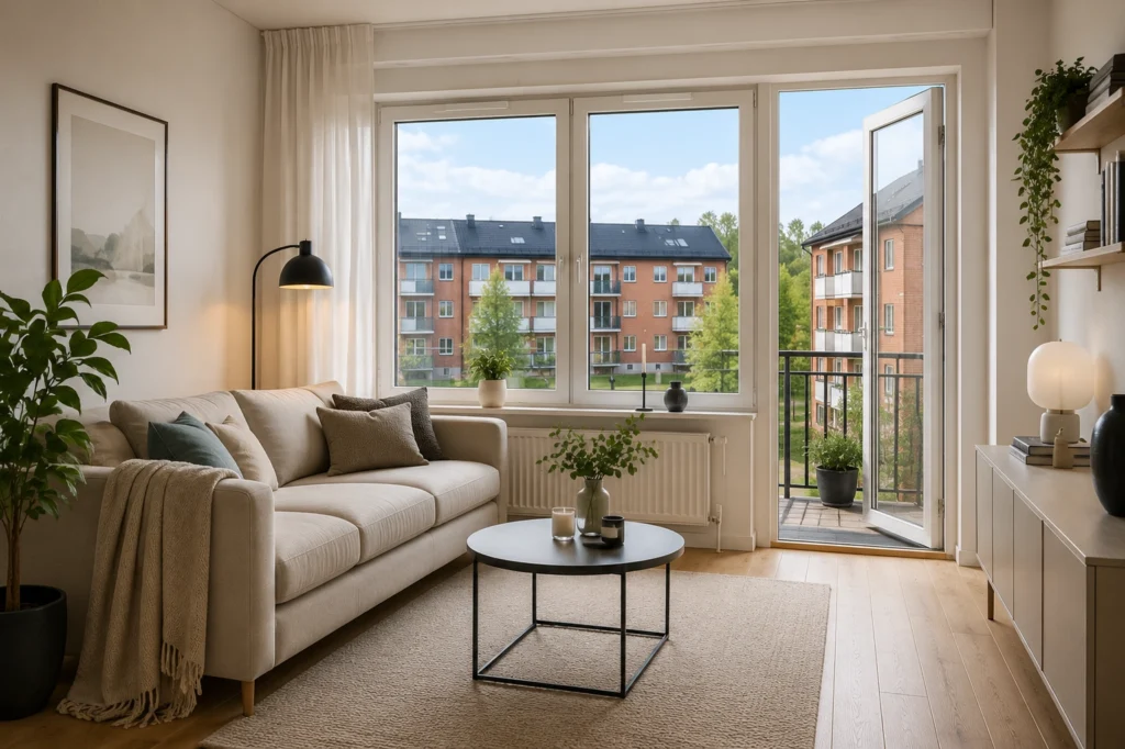 Modern lägenhet i Huddinge där Kristall Service utför professionell flyttstädning före inflyttning eller besiktning.