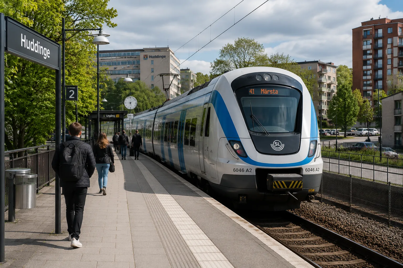 Pendeltåg vid Huddinge station för resor och pendling från Huddinge